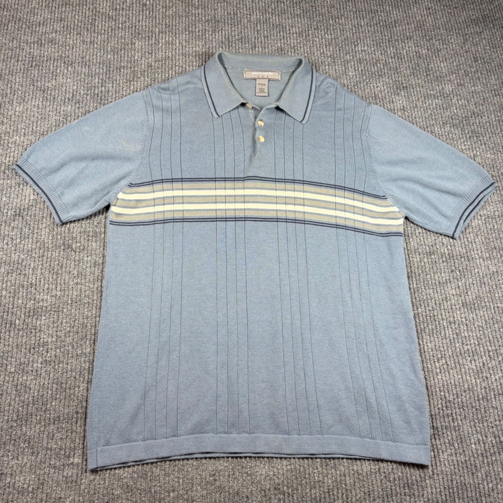Pierre Cardin Shirt Mens L Blue Striped Knit Polo Short Sleeve Cotton Blend - Picture 1 of 7